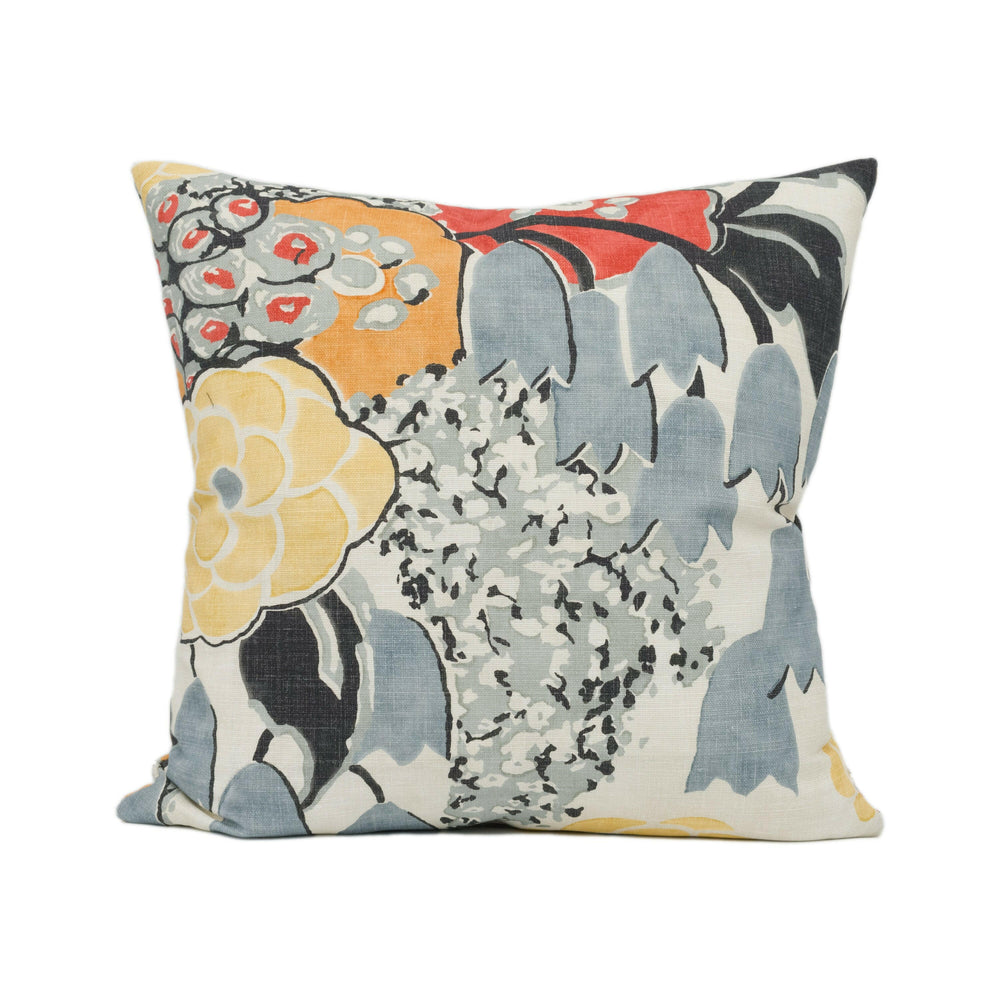 Anna French x Thibaut - Laura - Coral and Black - Bold Vintage Designer Floral Cushion Cover - Luxury Throw Pillow - Handmade Home Décor.