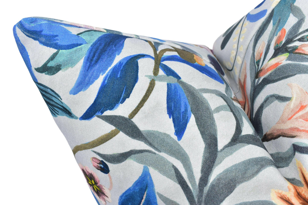 Designers Guild - Ikebana Damask - Slate Blue - Damask Floral Designer Cushion Cover - Custom Foliage Pillow Cover - Blue Butterfly Pillow.