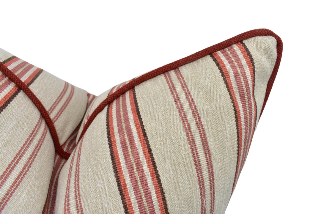 Clarke & Clarke - Listra - Spice - Contemporary Striped Designer Cushion Cover - Intricate Herringbone Weave Pillow Cover - Red Stripe Cover.