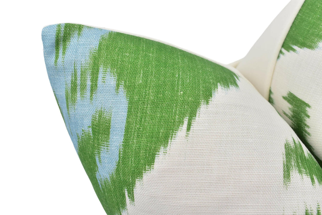 Thibaut - Indies Ikat - Green - Playful Ikat Designer Cushion Cover - Bold Green White Throw Pillow - Custom Statement Pillow Cover - Blue.