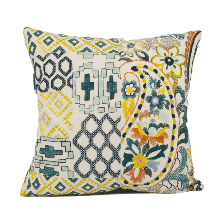 GP & J Baker - Queens Sampler - Amber / Emerald - Palace Inspired Embroidered Cushion Cover - Handmade Throw Pillow - Designer Home Décor.