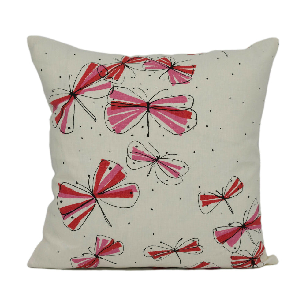 Vera Neumann for Schumacher - Monarch's March - Red and Pink - Enchanting Nature Cushion Cover - Handmade Throw Pillow - Designer Home Décor.