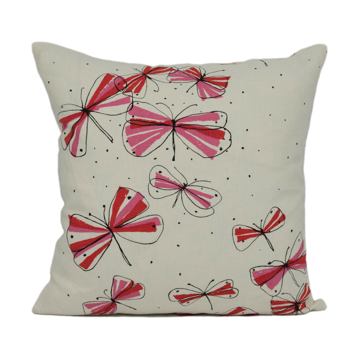 Vera Neumann for Schumacher - Monarch's March - Red and Pink - Enchanting Nature Cushion Cover - Handmade Throw Pillow - Designer Home Décor.