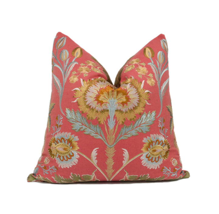 Colefax &amp; Fowler – Dianthus – Red – Cushion Cover – Grand Floral Embroidery