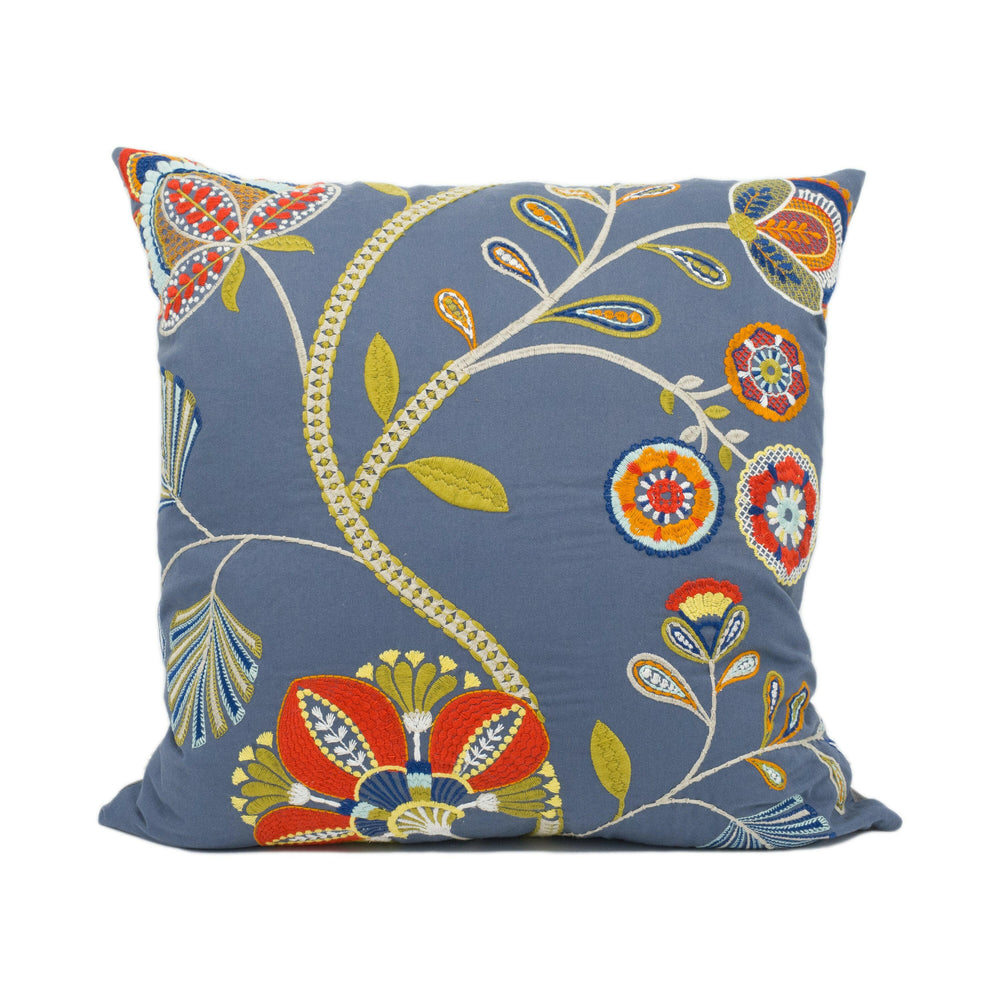 Jane Churchill - Carimbo - Navy - Chic Embroidered Floral 22x22 Inch Cushion Cover - Handmade Throw Pillow - Designer Home Décor.