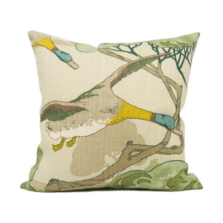 Mulberry - Flying Ducks - Emerald - Majestic Mallard Duck Art Deco Designer Cushion Cover - Luxury Throw Pillow - Handmade Home Decor.