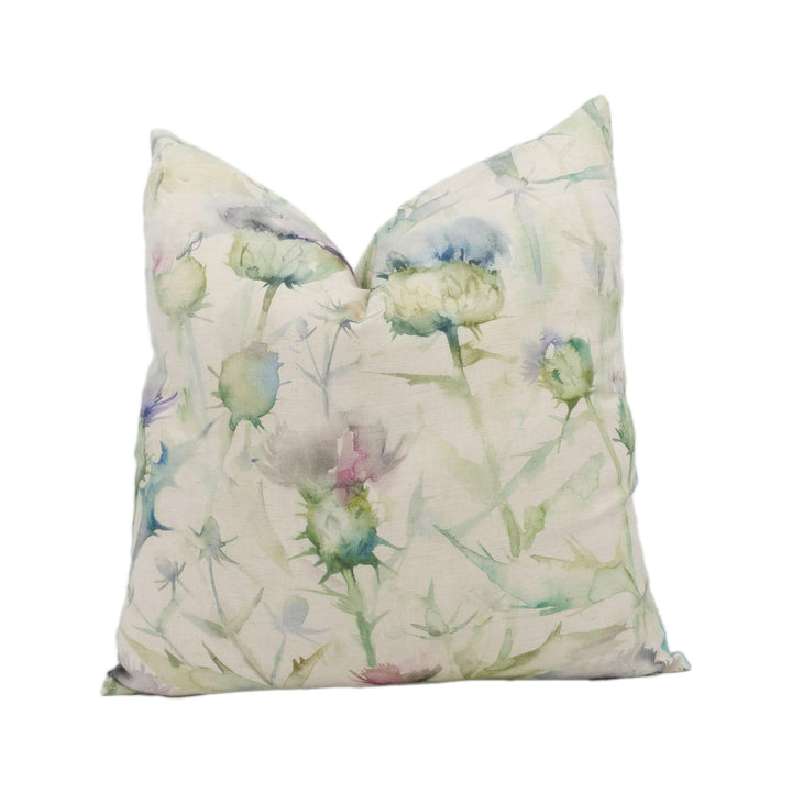 Voyage - Botanicus - Violet - Dreamy Watercolour Thistle Cushion Cover - Handmade Throw Pillow Designer Home Decor.