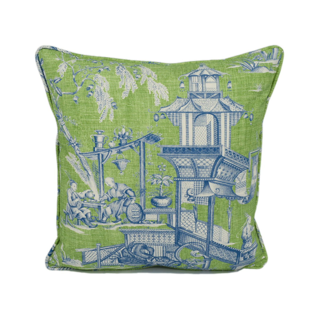Thibaut - Cheng Toile - Green and Blue - Sophisticated Modern Chinoiserie Cushion Cover - Designer Home Décor Handmade Throw Pillow.