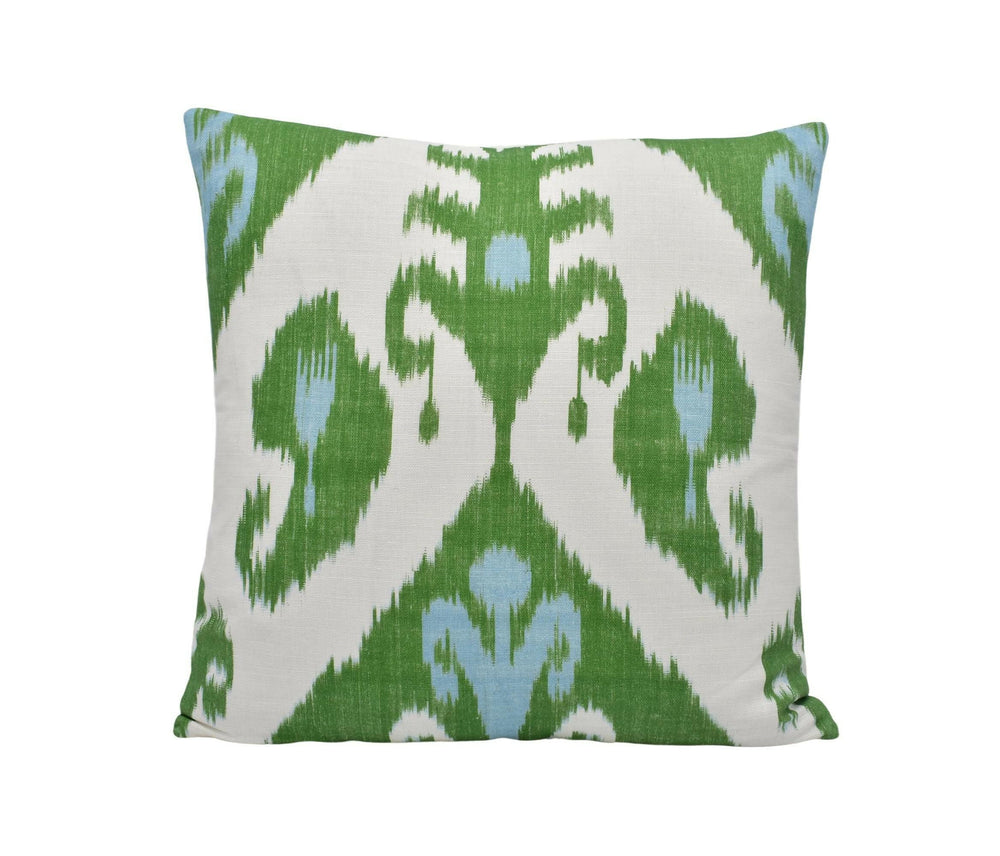 Thibaut - Indies Ikat - Green - Playful Ikat Designer Cushion Cover - Bold Green White Throw Pillow - Custom Statement Pillow Cover - Blue.