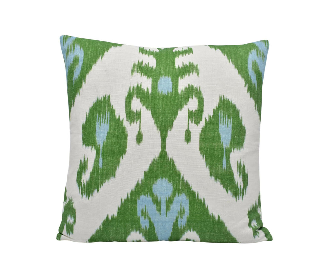 Thibaut - Indies Ikat - Green - Playful Ikat Designer Cushion Cover - Bold Green White Throw Pillow - Custom Statement Pillow Cover - Blue.