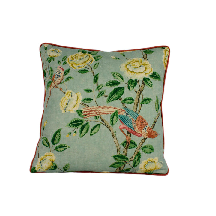 Sanderson - Andhara - Seaglass - Classic Flora and Fauna Chinoiserie Designer Cushion Cover - Luxury Throw Pillow - Handmade Home Décor.