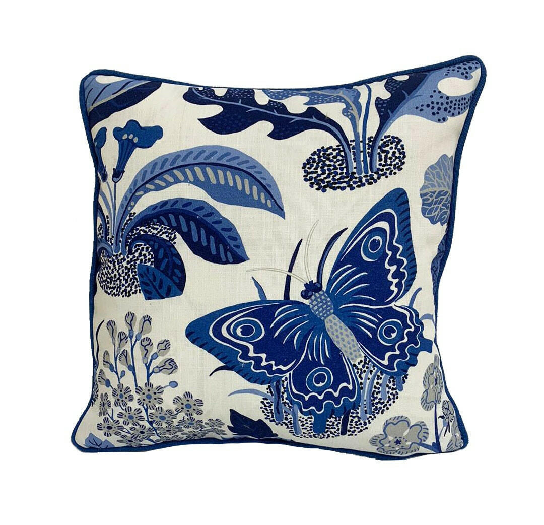 Schumacher - Exotic Butterfly - Marine - Signature Josef Frank Whimsical Butterfly Designer Cushion Cover - Luxury Throw Pillow - Handmade.