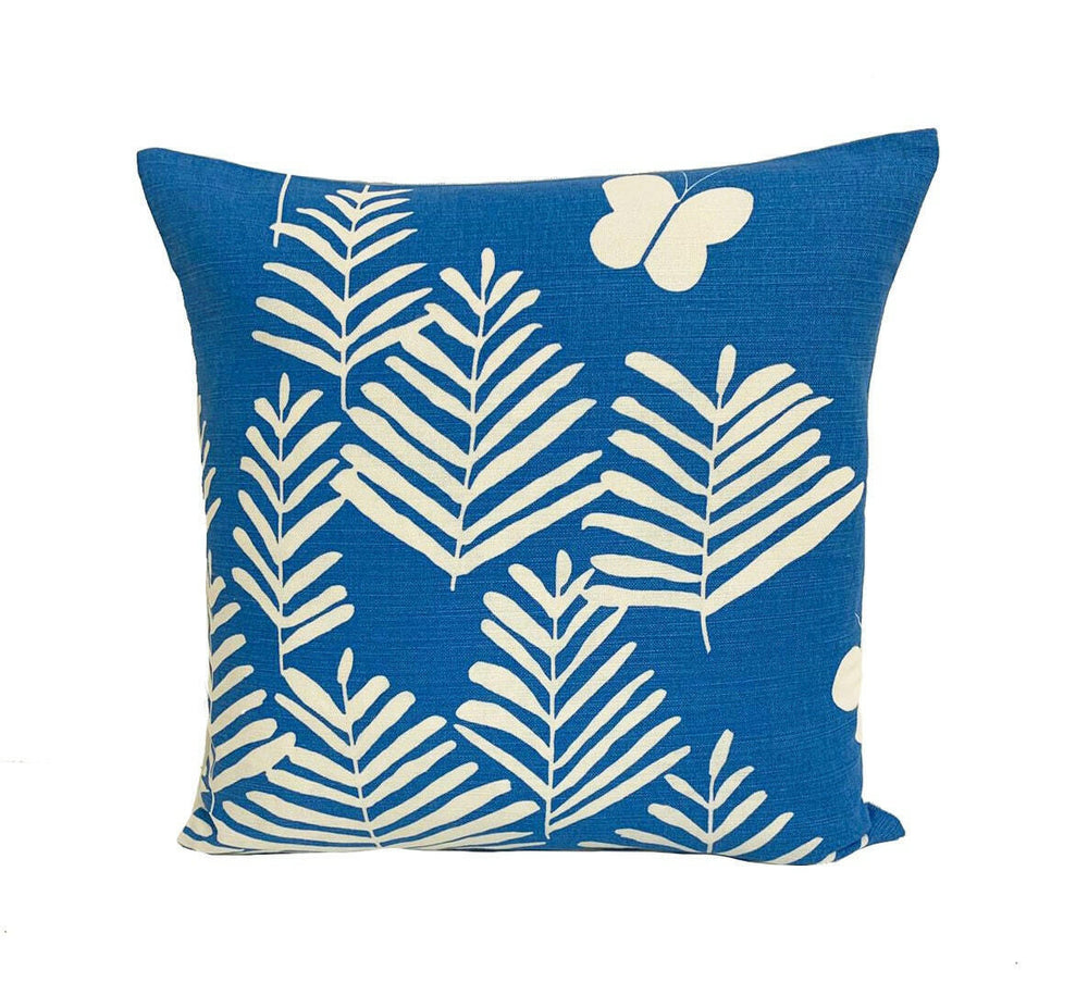 Vera Neumann for Schumacher - Fern Silhouette - Blue - Crisp Graphic Botanical Designer Cushion Cover - Handmade Throw Pillow - Luxury Home.