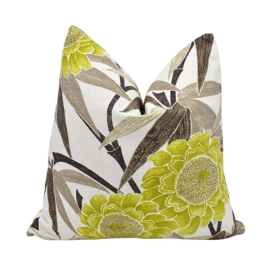 Scion - Kaito - Charcoal / Lime - Chich Metallic Floral Retro Designer Cushion Cover - Bold Luxury Throw Pillow - Handmade Home Decor.