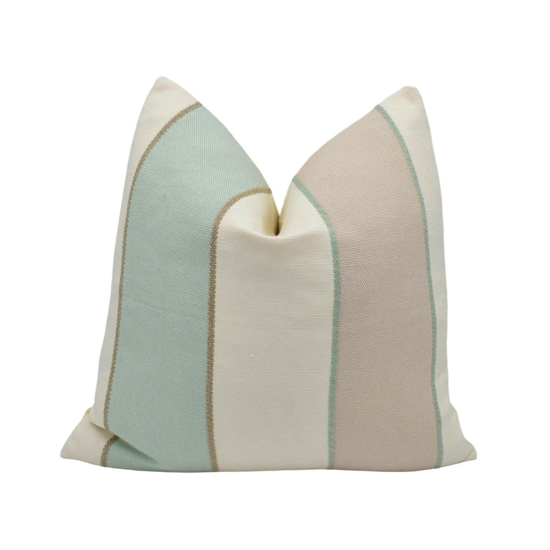 Colefax and Fowler - Callan Stripe - Aqua - Understated Embroidered Stripe Designer Cushion Cover - Luxury Throw Pillow - Handmade Home.