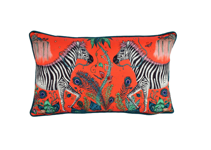 Funky Bold Red Maximalist Fantasy &amp; Mythical Animal Contrast Piped Designer Cushion Cover - Luxury Throw Pillow - Handmade Home Lost World.