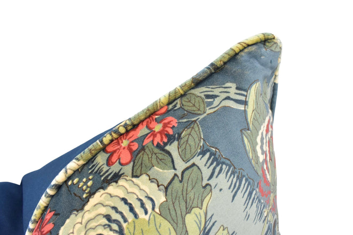 GP & J Baker - Rockbird Velvet - Teal - Exotic Magnolia Tree Pheasant Designer Cushion Cover - Luxury Throw Pillow - Handmade Home Decor.