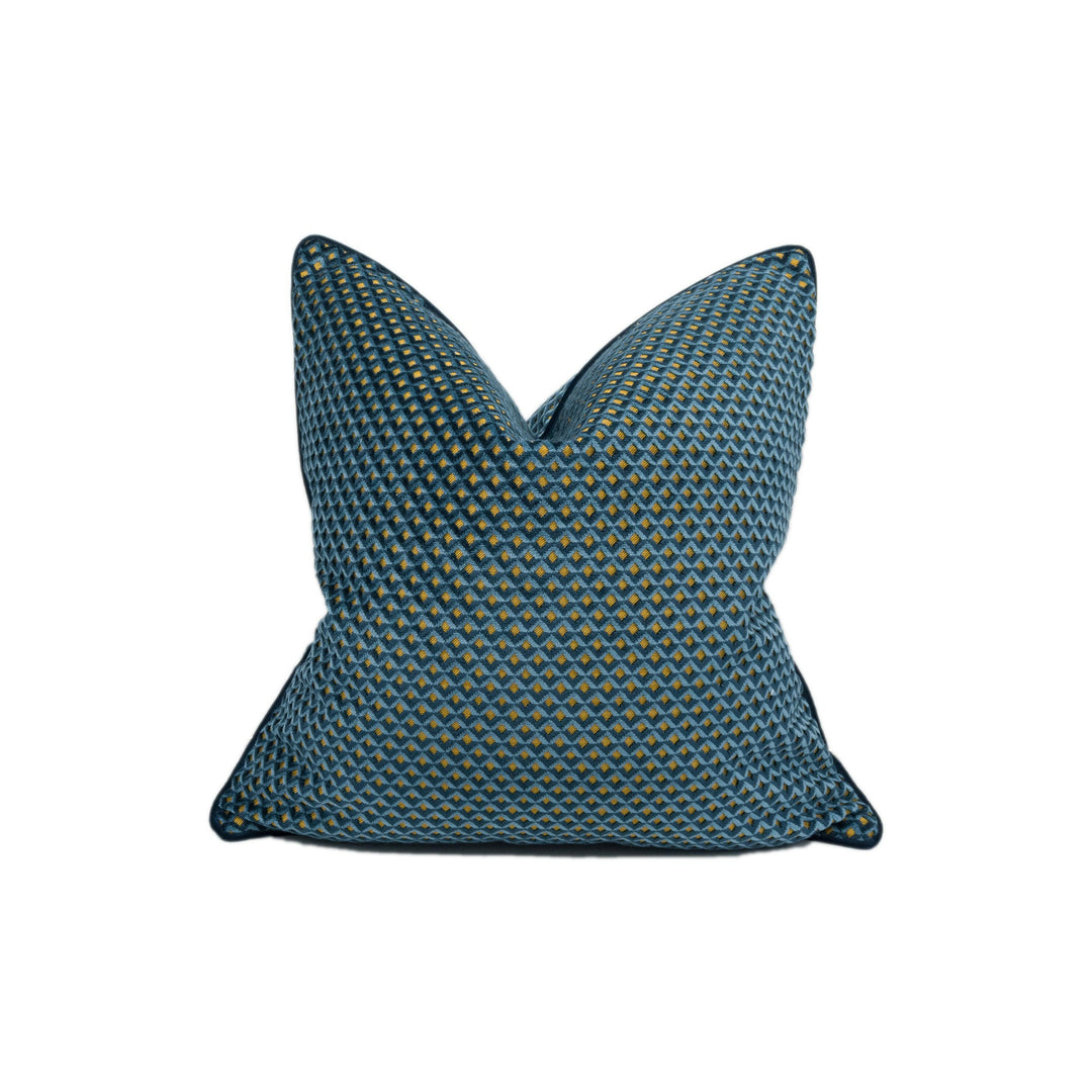 Designers Guild - Portland - Delft - Plush Geometric Contrast Piped Velvet Cushion Cover - Handmade Throw Pillow - Designer Home Décor.