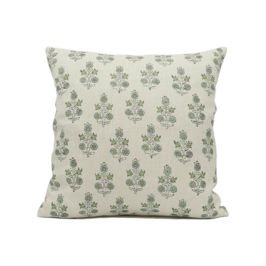 GP & J Baker - Poppy Sprig - Aqua - Versatile Indian Inspired Small Scale Floral Designer Cushion Cover - Luxury Throw Pillow Handmade Home.