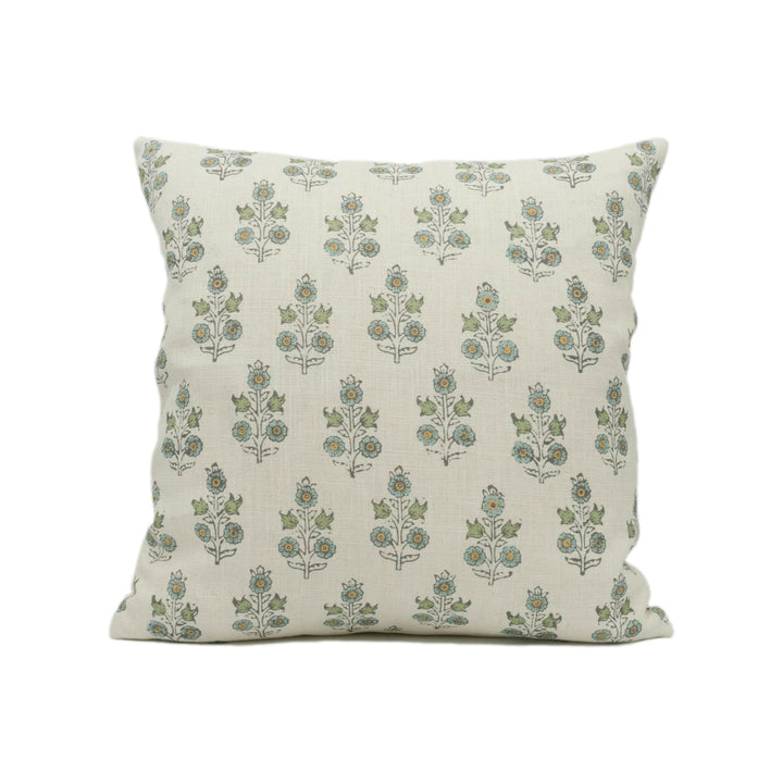 GP & J Baker - Poppy Sprig - Aqua - Versatile Indian Inspired Small Scale Floral Designer Cushion Cover - Luxury Throw Pillow Handmade Home.