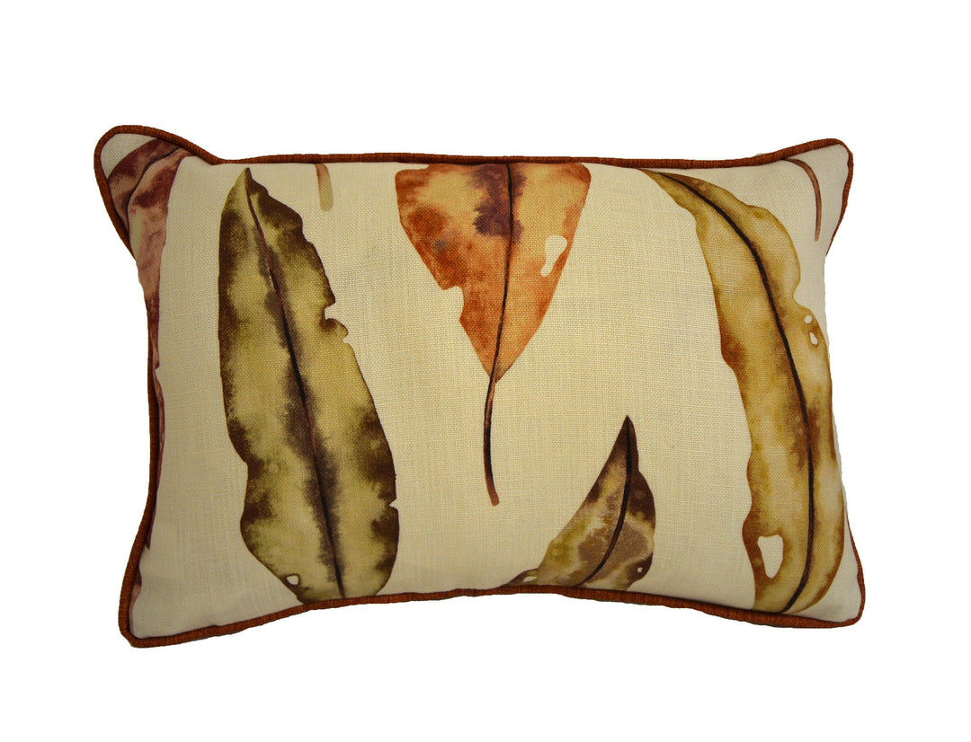 Harlequin - Kinina - Mandarin / Fig - Delicate Watercolour Leaves Cushion Cover Contrast Piped Throw Pillow Designer Home Decor.