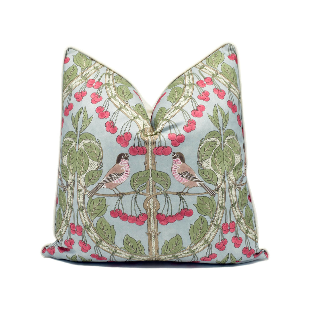 GP and J Baker - Birds &amp; Cherries - Soft Blue - Charming Floral Bird Designer Cushion Cover  - Luxury Throw Pillow - Handmade Home Décor.