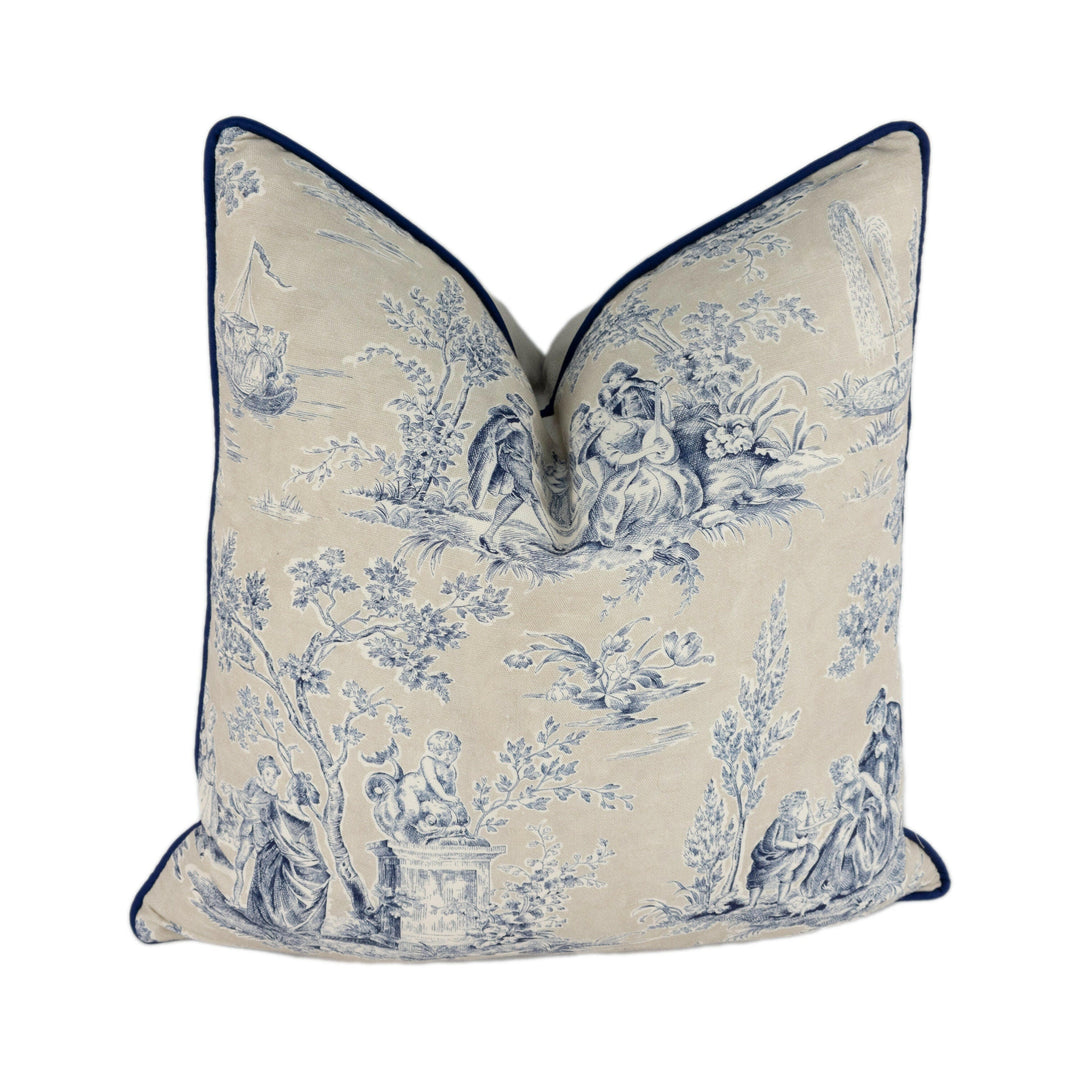 Sanderson - Josette - Indigo / Taupe - Stunning Designer Cushion Cover Home Decor Throw Pillow Contrast Piped.