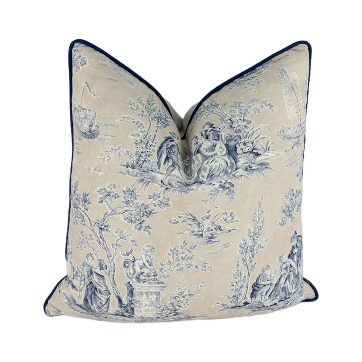 Sanderson - Josette - Indigo / Taupe - Stunning Designer Cushion Cover Home Decor Throw Pillow Contrast Piped.