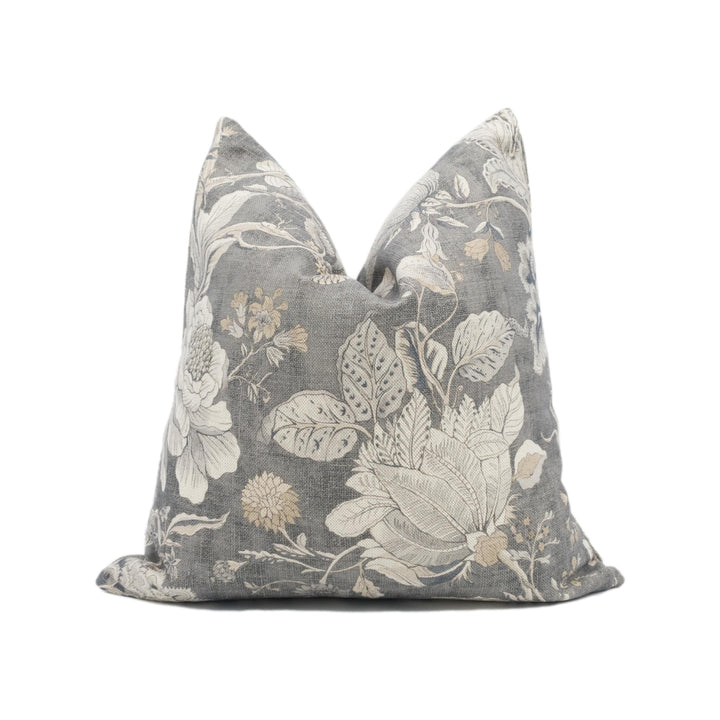Clarke &amp; Clarke Sissinghurst Cushion Cover – Charcoal Floral Throw Pillow