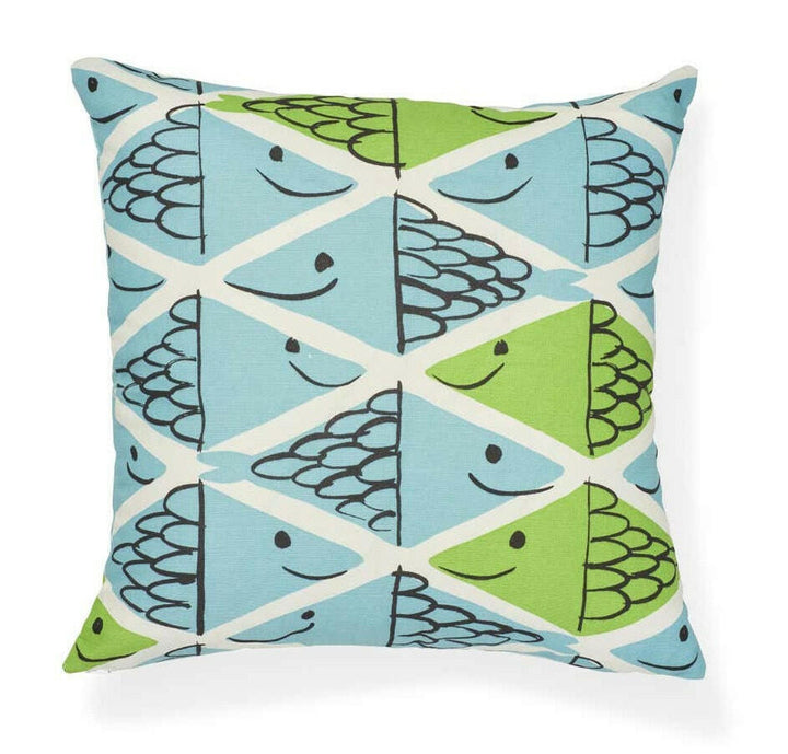 Vera Neumann for Schumacher - Fish School - Aqua & Leaf - Playful and Charming Designer Cushion Cover - Handmade Throw Pillow - Luxury Home.