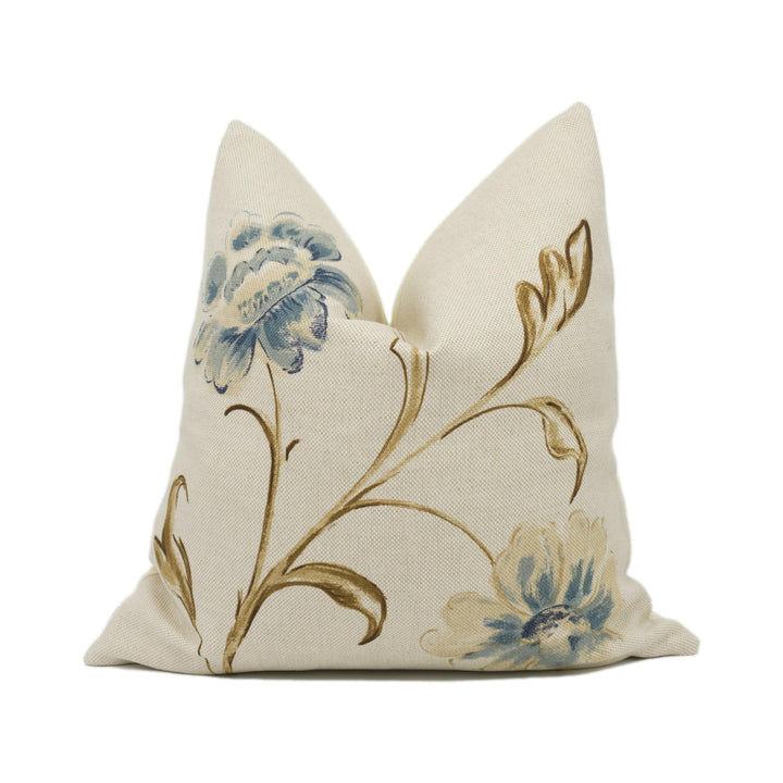 Zoffany - Yasmin - Beige Linen - Large Scale Painterly Floral Cushion Cover - Handmade Throw Pillow - Designer Home Décor.