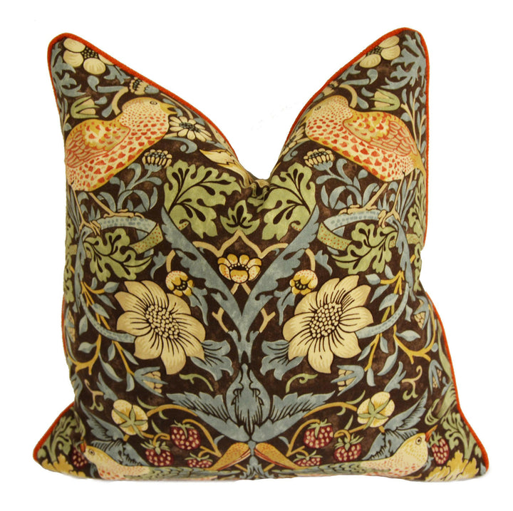 William Morris - Strawberry Thief - Chocolate / Slate - Stunning Iconic Classic Designer Cushion Cover - Handmade Home Decor - Luxury Throw.