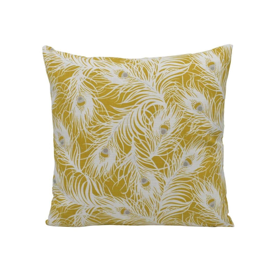 Clarke and Clarke - Harper - Ochre -  Elegant Sunshine Peacock Feathers Designer Cushion Cover - Luxury Throw Pillow - Handmade Home Decor.