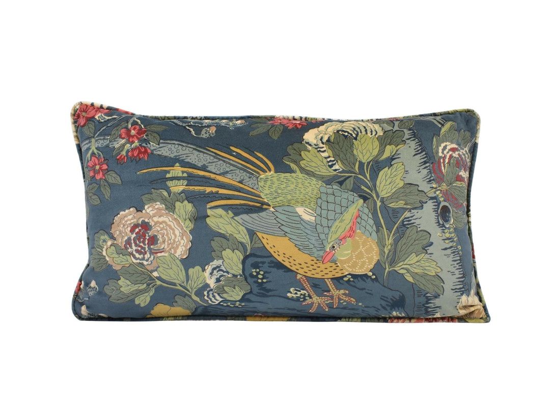 GP & J Baker - Rockbird Velvet - Teal - Exotic Magnolia Tree Pheasant Designer Cushion Cover - Luxury Throw Pillow - Handmade Home Decor.