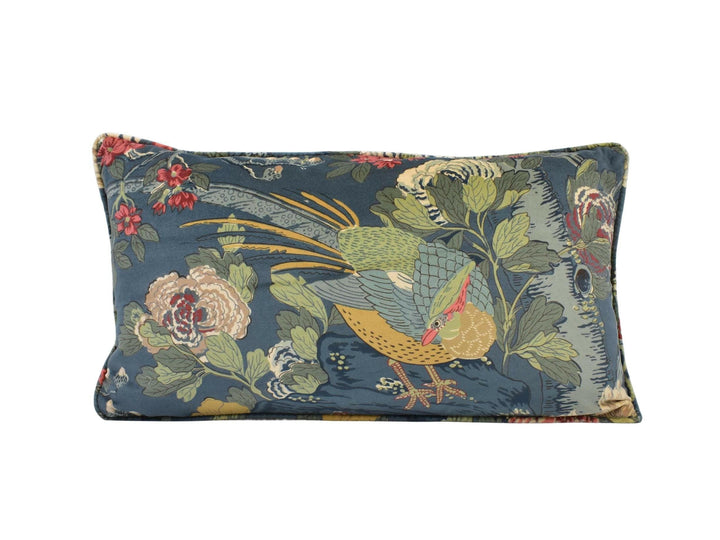 GP & J Baker - Rockbird Velvet - Teal - Exotic Magnolia Tree Pheasant Designer Cushion Cover - Luxury Throw Pillow - Handmade Home Decor.