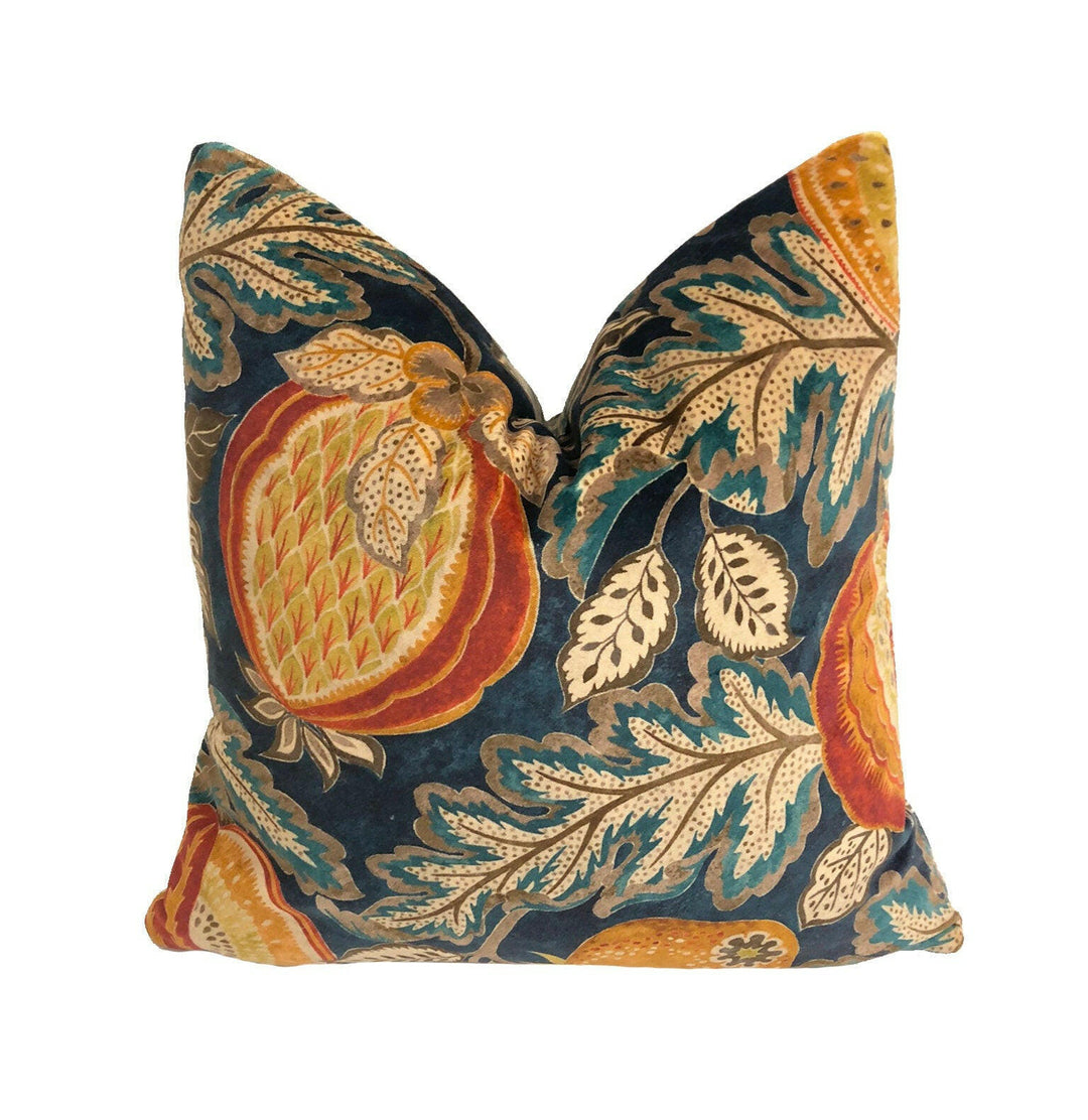 Sanderson - Cantaloupe - Tumeric / Indigo - Cushion Cover Throw Pillow Designer Home Decor.