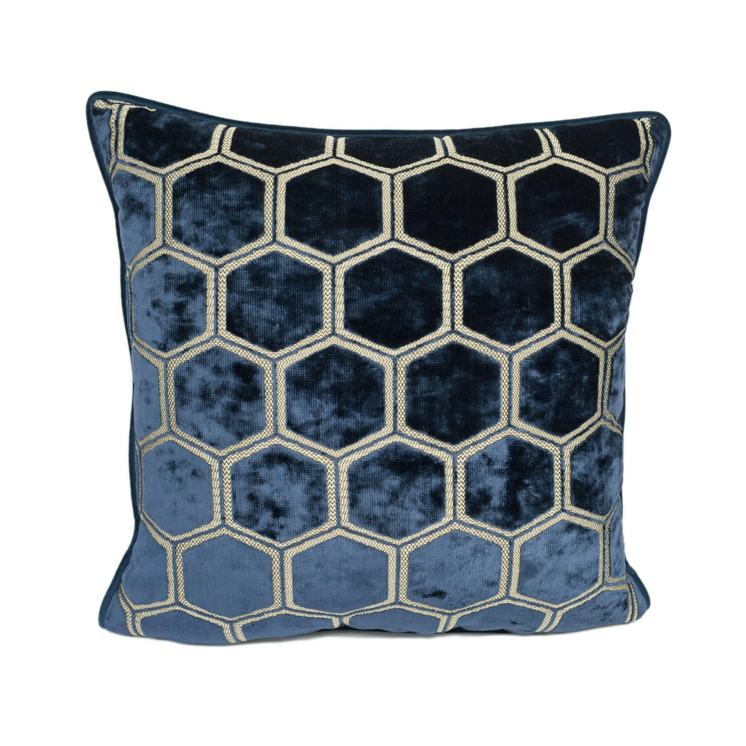 Designers Guild - Manipur - Midnight - Luxury Hexagonal Geometric Velvet Cushion Cover - Handmade Throw Pillow - Designer Home Décor.