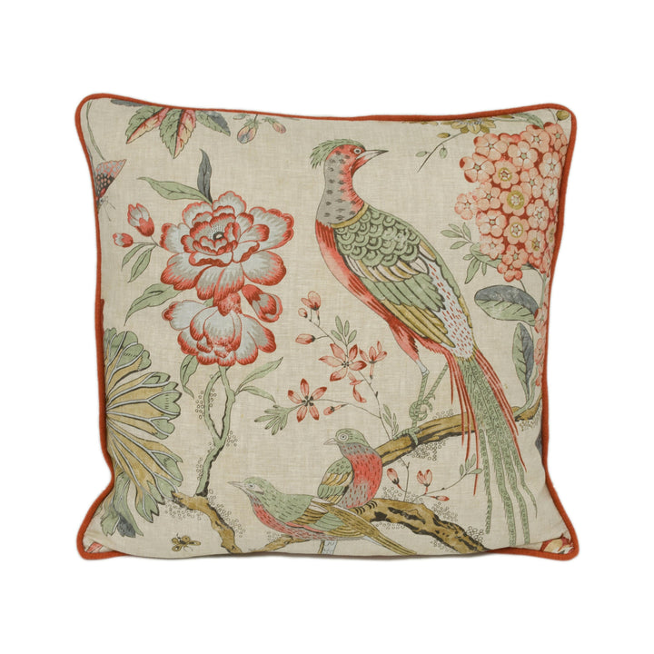 Anna French x Thibaut - Villeneuve - Coral on Flax - Antique Avant Garde Bird Designer Cushion Cover - Luxury Throw Pillow - Handmade Home.