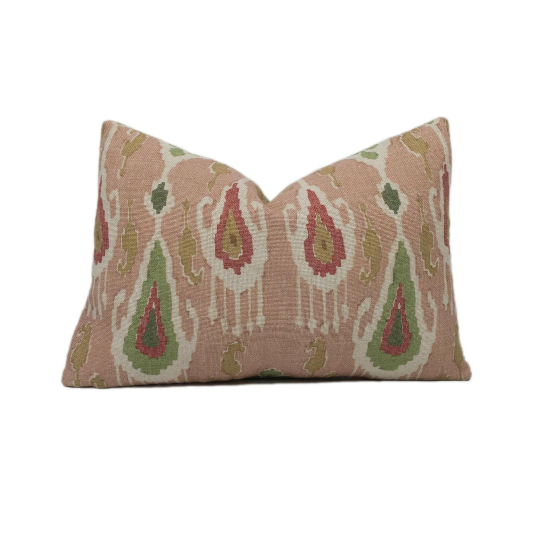 GP & J Baker - Ikat Bokhara - Rose Green - Eastern Silk Road Linen Ikat Designer Cushion Cover - Luxury Throw Pillow - Handmade Home Décor.