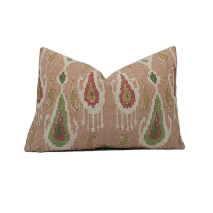 GP & J Baker - Ikat Bokhara - Rose Green - Eastern Silk Road Linen Ikat Designer Cushion Cover - Luxury Throw Pillow - Handmade Home Décor.