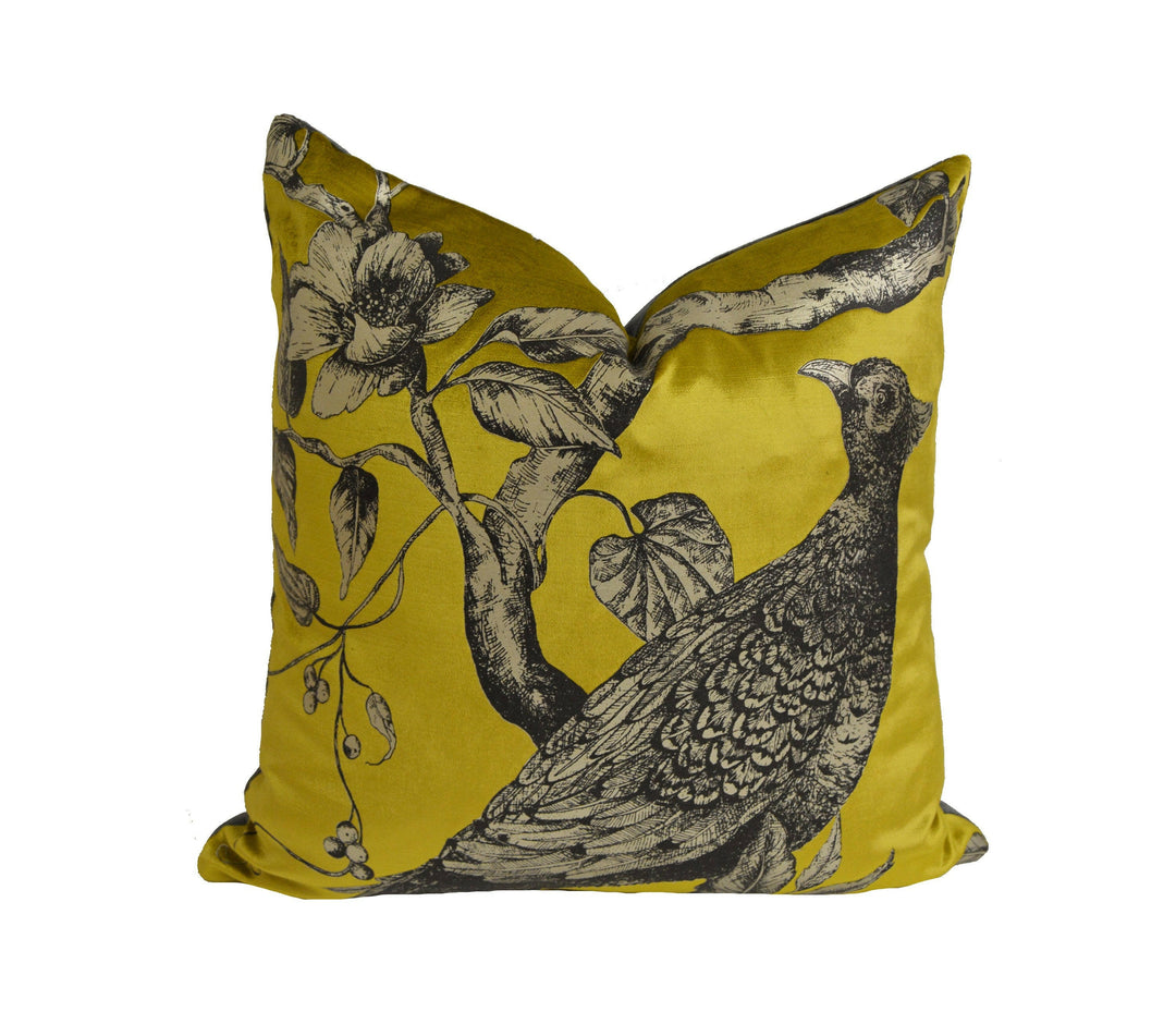 Zoffany - Darnley Toile Velvet - Tigers Eye - Stunning Sophisticated Metallic Bird Cushion Cover - Handmade Throw Pillow Designer Home Decor.