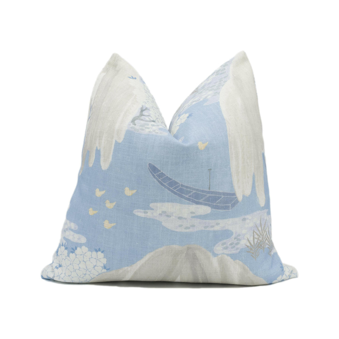 Anna French x Thibaut - Willow Tree - Soft Blue - Symbolic Spiritual Japanese Willow Tree Designer Cushion Cover - Luxury Throw Pillow.
