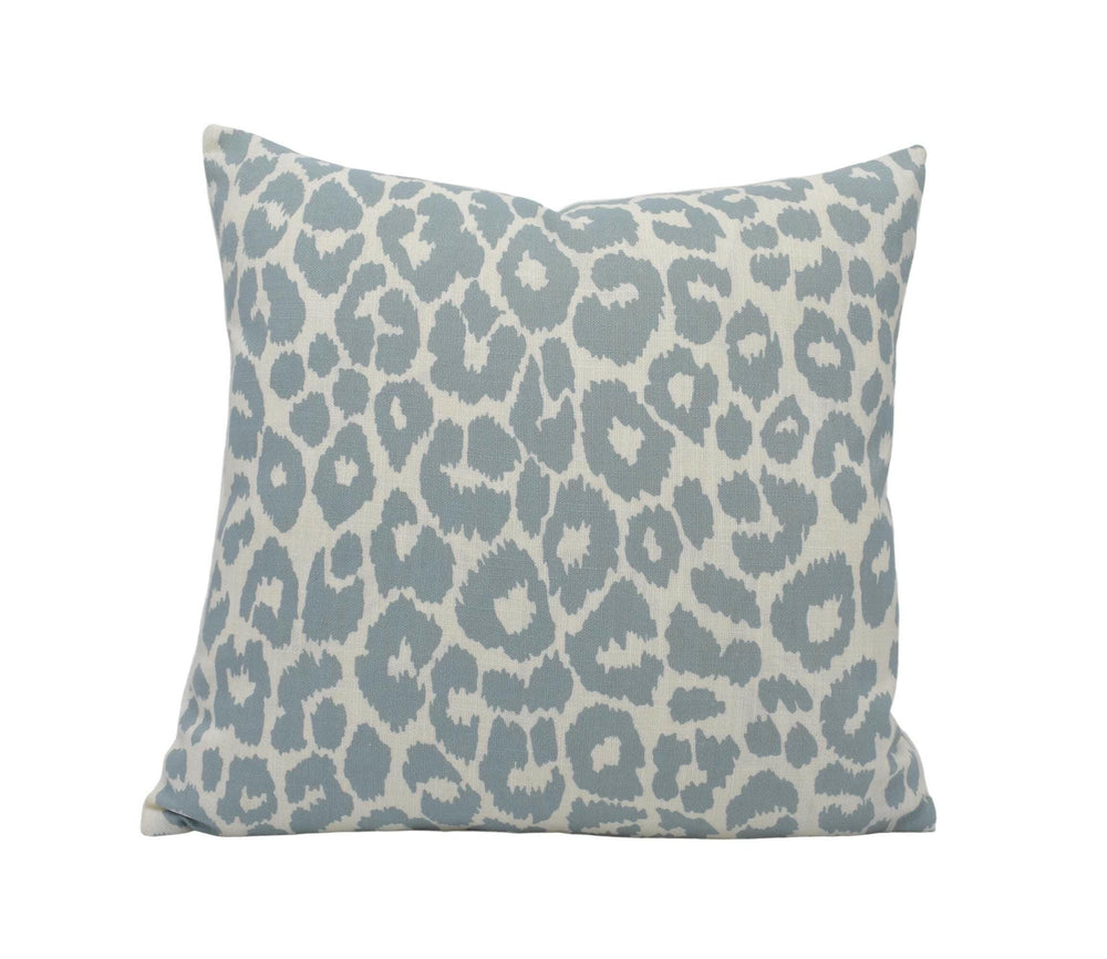 Schumacher - Iconic Leopard - Sky - Chic Animal Print Designer Cushion Cover - Cat Print Throw Pillow Cover - Blue White Pillow.