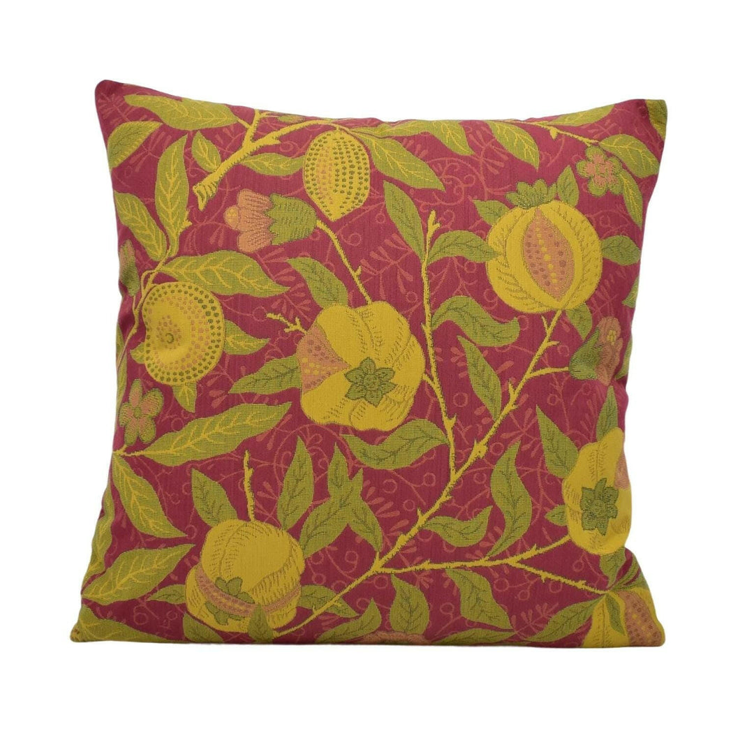 William Morris - Fruit Weave -  Crimson / Thyme - Historical Tapestry Weave Fruit &amp; Flora Designer Cushion - Luxury Handmade Throw Pillow.
