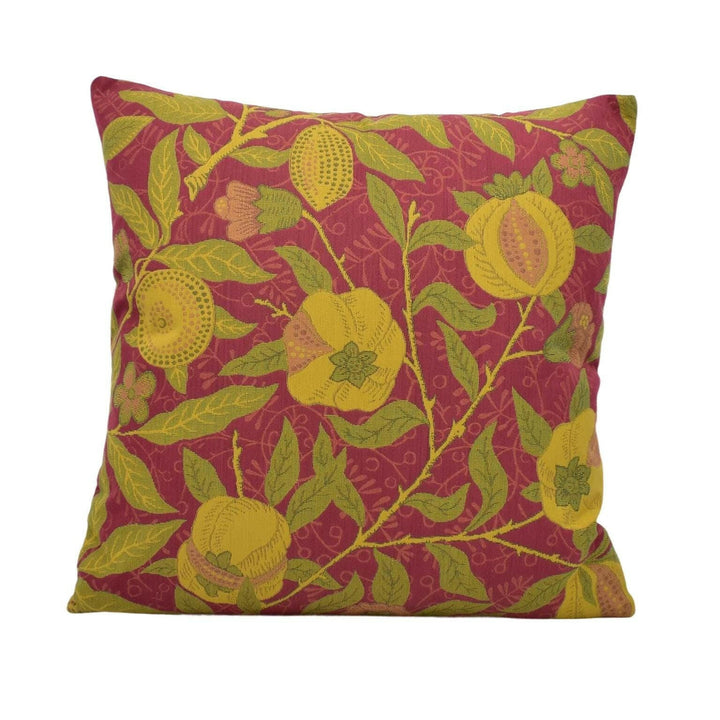 William Morris - Fruit Weave -  Crimson / Thyme - Historical Tapestry Weave Fruit &amp; Flora Designer Cushion - Luxury Handmade Throw Pillow.