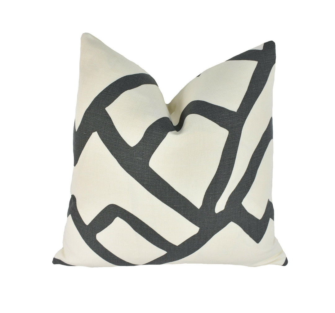 Schumacher - Zimba - Charcoal - Stylish Graphic Avant Garde Designer Cushion Cover - Handmade Throw Pillow - Luxury Home Decor.