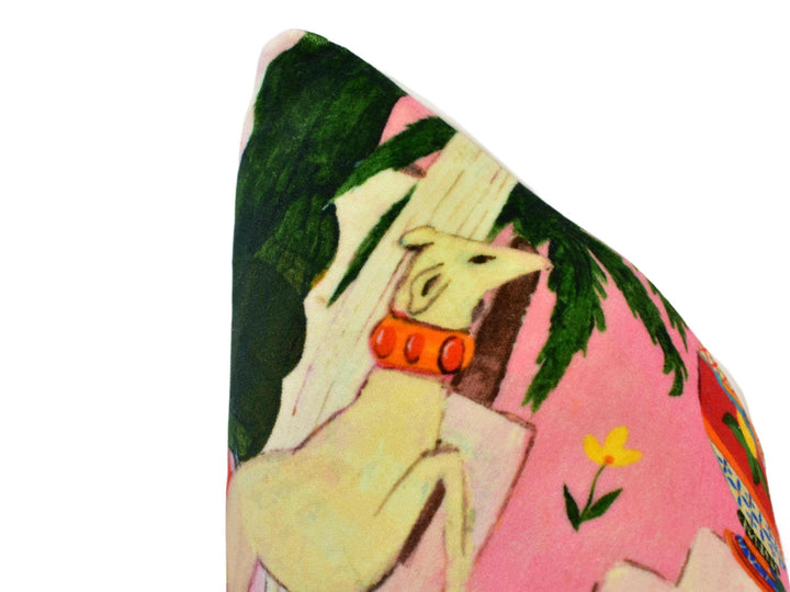 Mind The Gap - Dolce Vita Velvet - Pink - Majestic Dog Velvet Cushion Cover - Jewel Multi Colour Pillow Cover - Dopamine Decor Cushion.