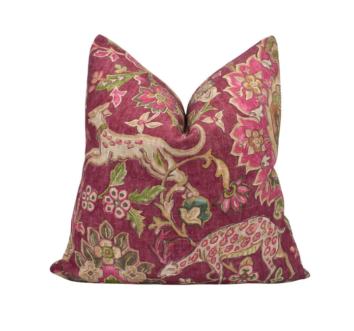 Mulberry - Wild Things - Plum - Fantasy Flora & Fauna Designer Cushion Cover - Mulberry Pillow Cover - Luxury Handmade Custom Throw Pillow.