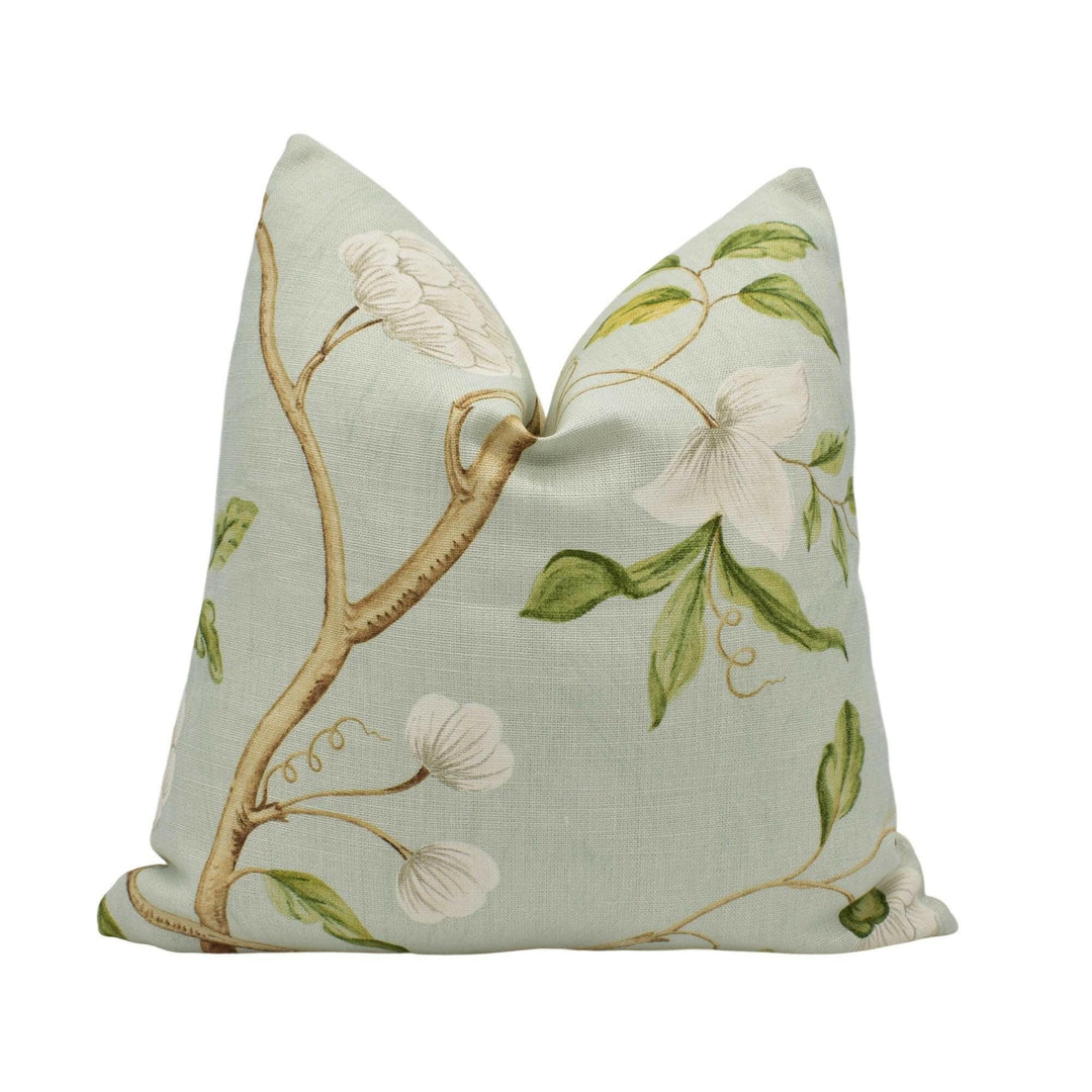 Colefax and Fowler - Snow Tree - Aqua - Classic Traditional Floral Designer Cushion Cover - Colefax Floral Pillow Cover - Custom Pillow.