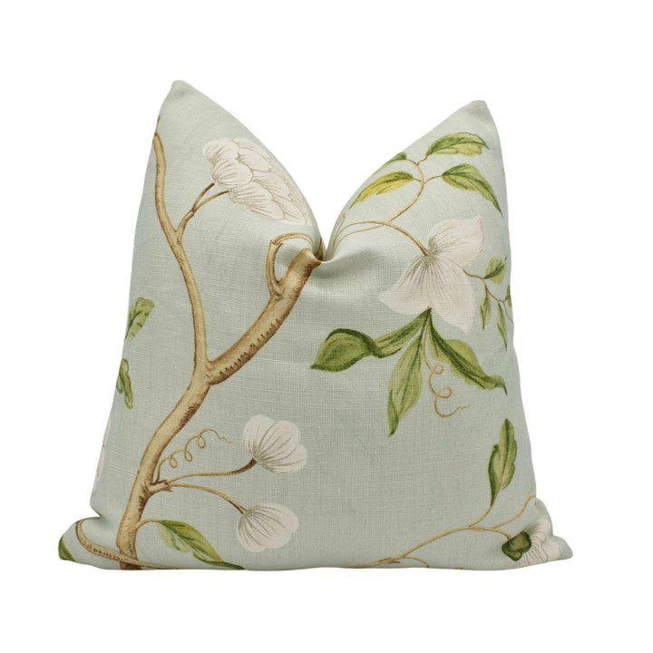 Colefax and Fowler - Snow Tree - Aqua - Classic Traditional Floral Designer Cushion Cover - Colefax Floral Pillow Cover - Custom Pillow.